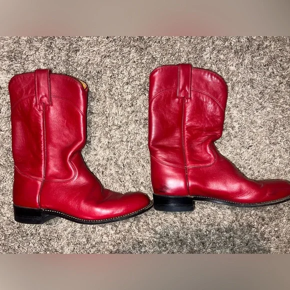 Vintage Bermans Red Leather Skirt Top Cowboy Boots Set Small 6 J. Chrisholm